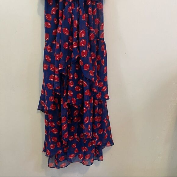 Misa Los Angeles Loulou Ruffled Midi Dress In Navy Blue And Red Print in Size S - Picture 6 of 9